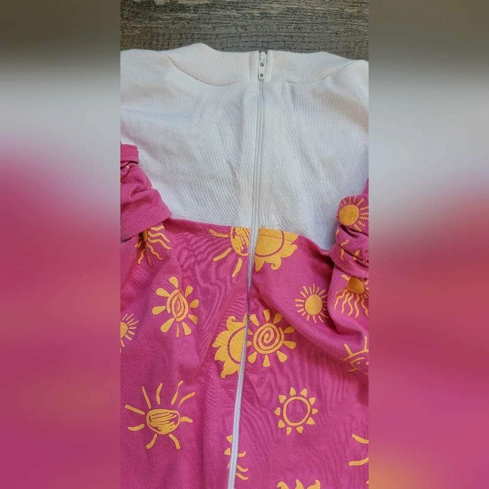 Vintg Early 90's Romper Girls 16/ Women's XS Pink w/90's Style Sun Built-in Tee - Picture 5 of 14